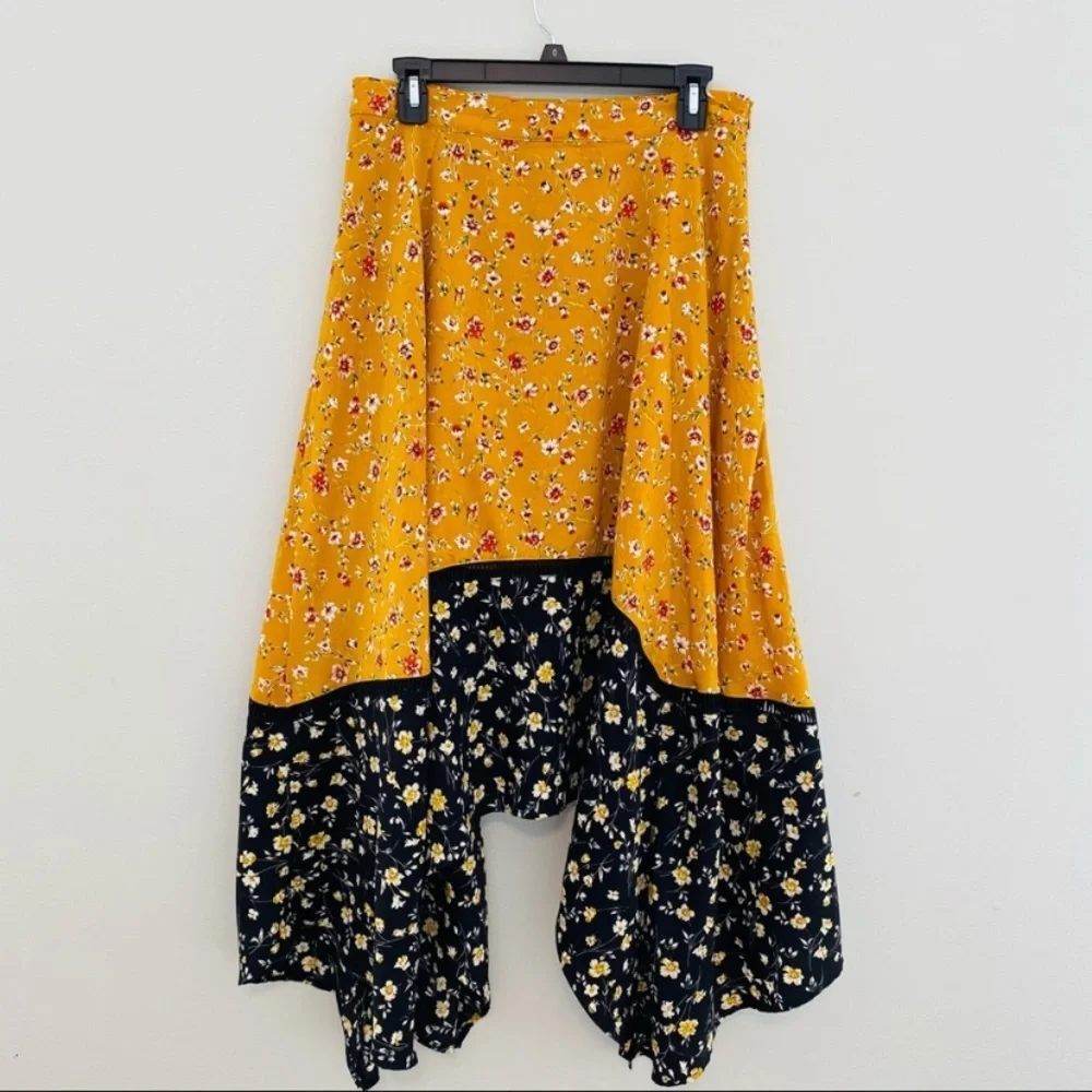 NWOT Anthropologie Isla Maude Asymmetrical MIDI Skirt Yellow Black Gold M 8 10 - Picture 3 of 4